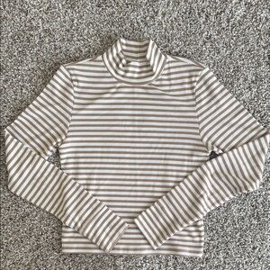 American Eagle Outfitters Beige and White Striped Long Sleeve Top